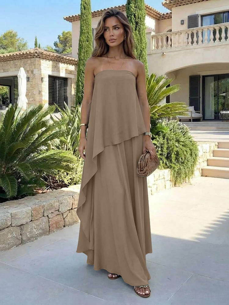 Chiffon Sheath Strapless Asymmetric Formal Tent/ Trapeze /Tube Dresses