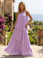 Chiffon Sheath One Shoulder Tiered Formal Tent/ Trapeze Dresses
