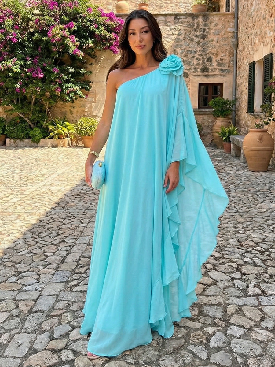 Chiffon Sheath One Shoulder Ruffles Formal Dresses
