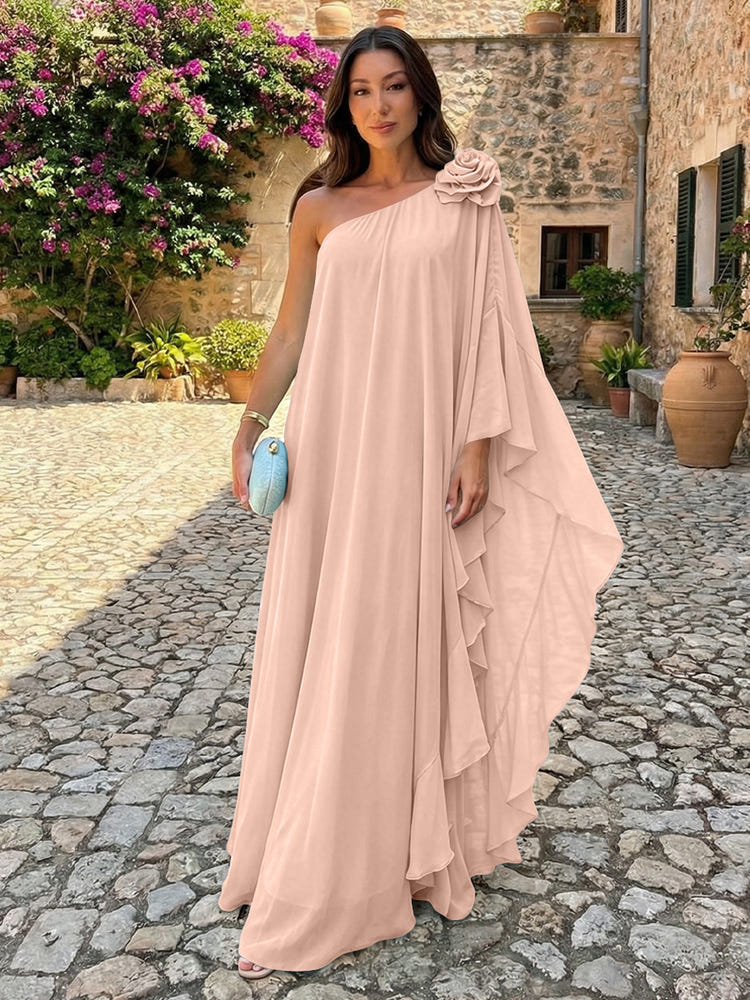 Chiffon Sheath One Shoulder Ruffles Formal Dresses