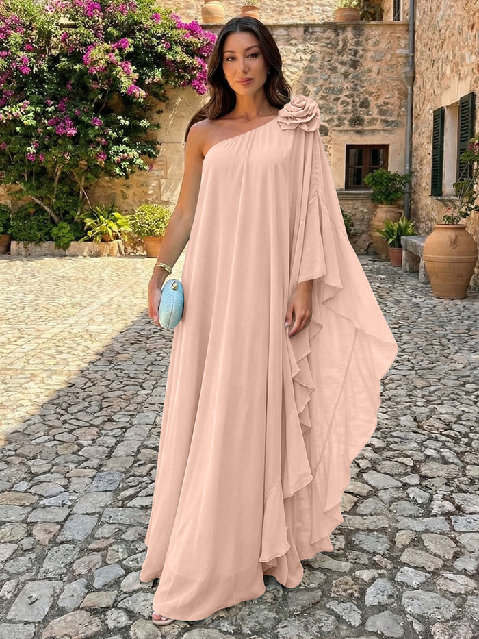 Chiffon Sheath One Shoulder Ruffles Formal Dresses