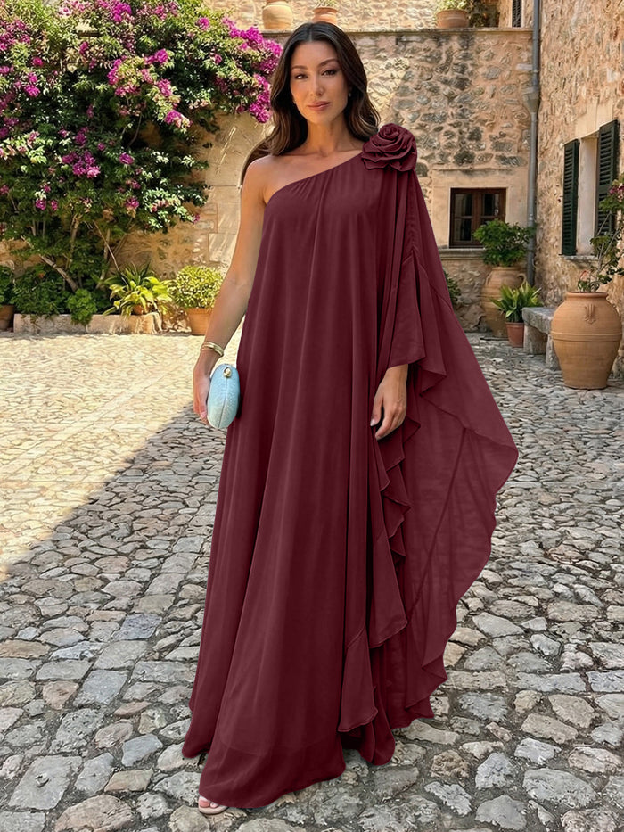 Chiffon Sheath One Shoulder Ruffles Formal Tent/ Trapeze Dresses