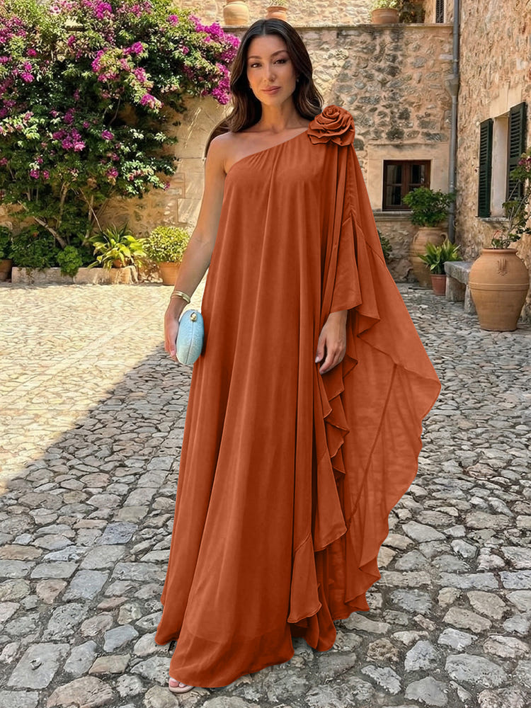 Chiffon Sheath One Shoulder Ruffles Formal Dresses