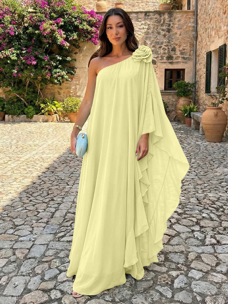 Chiffon Sheath One Shoulder Ruffles Formal Dresses
