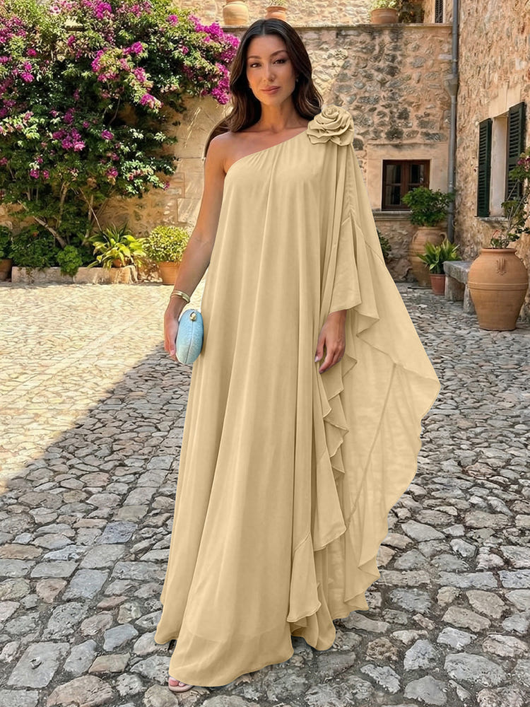 Chiffon Sheath One Shoulder Ruffles Formal Dresses