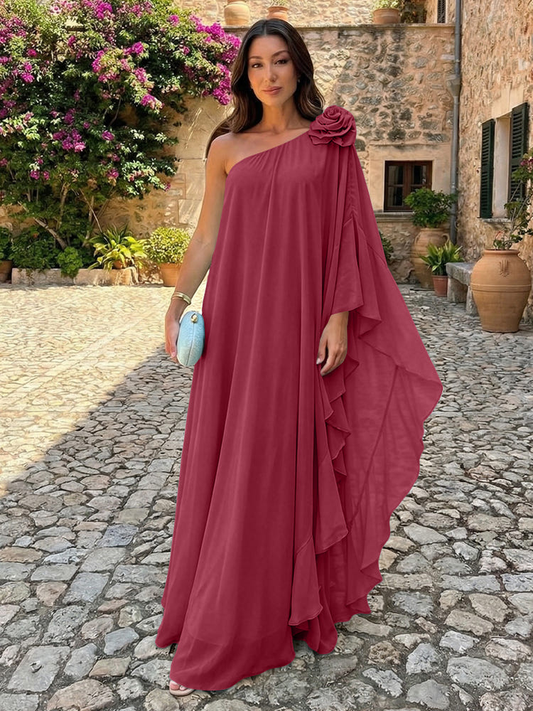 Chiffon Sheath One Shoulder Ruffles Formal Dresses