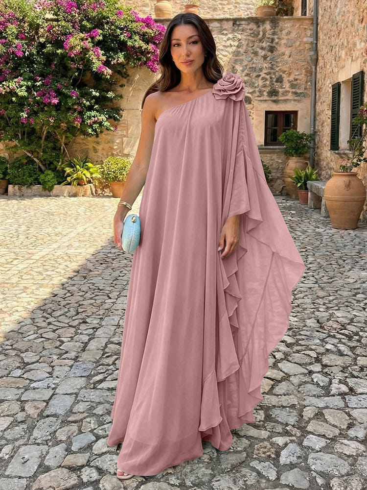Chiffon Sheath One Shoulder Ruffles Formal Dresses