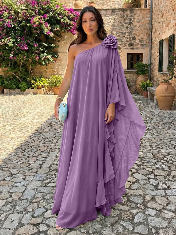 Chiffon Sheath One Shoulder Ruffles Formal Dresses