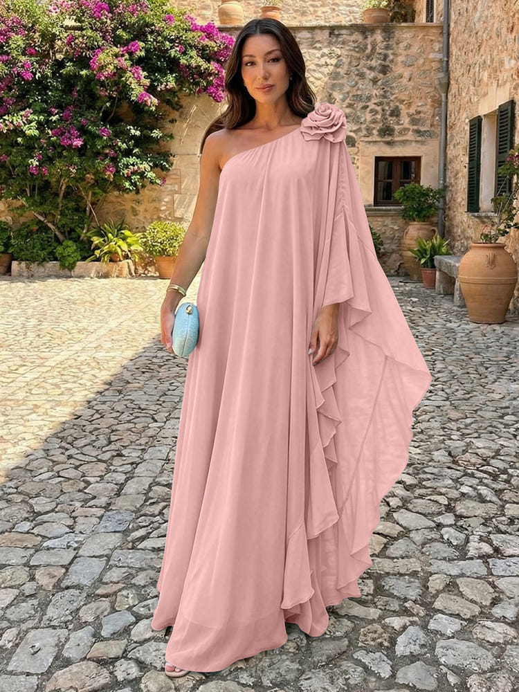 Chiffon Sheath One Shoulder Ruffles Formal Dresses