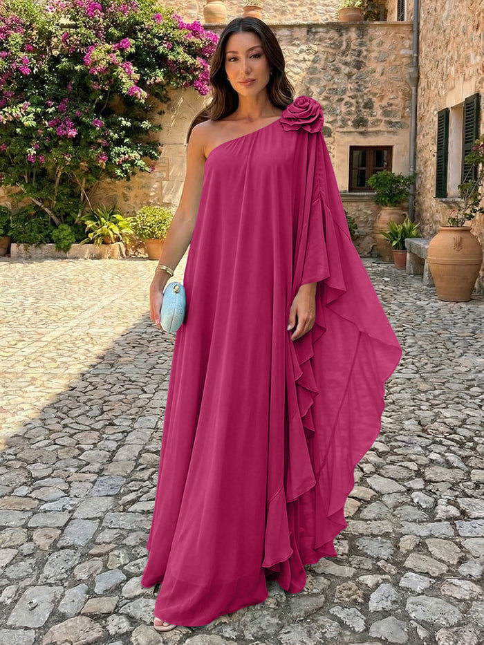 Chiffon Sheath One Shoulder Ruffles Formal Dresses