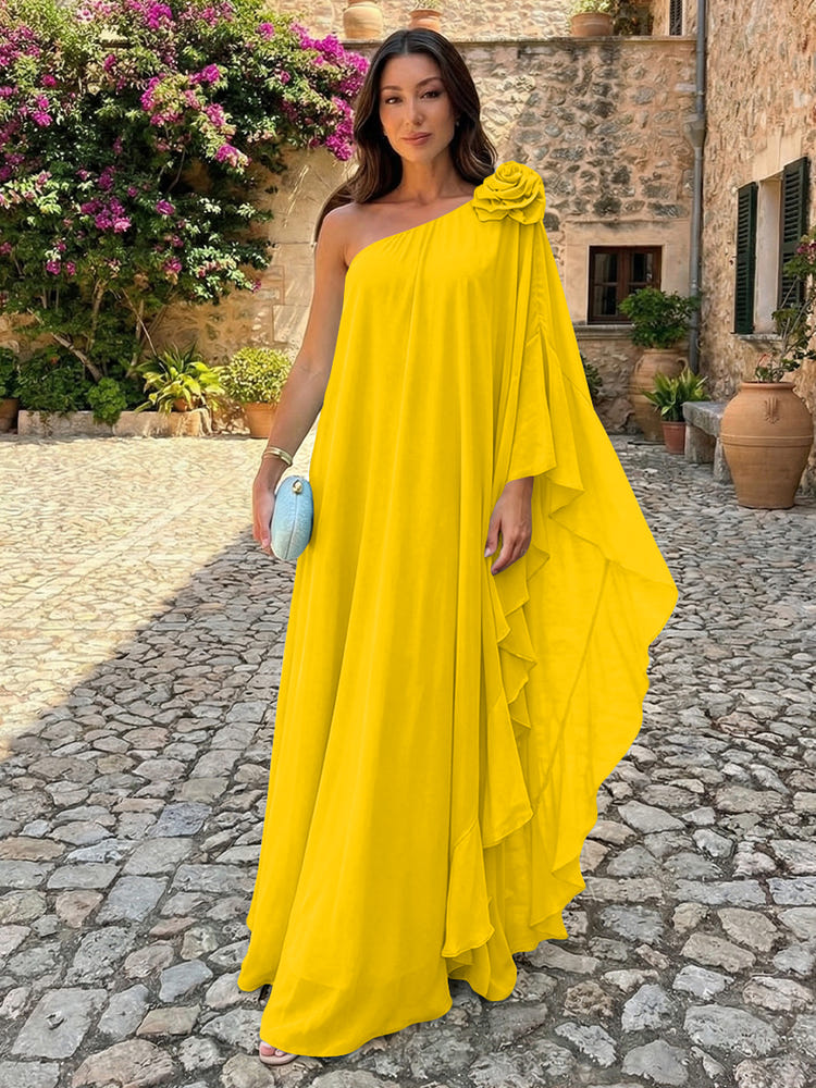Chiffon Sheath One Shoulder Ruffles Formal Dresses
