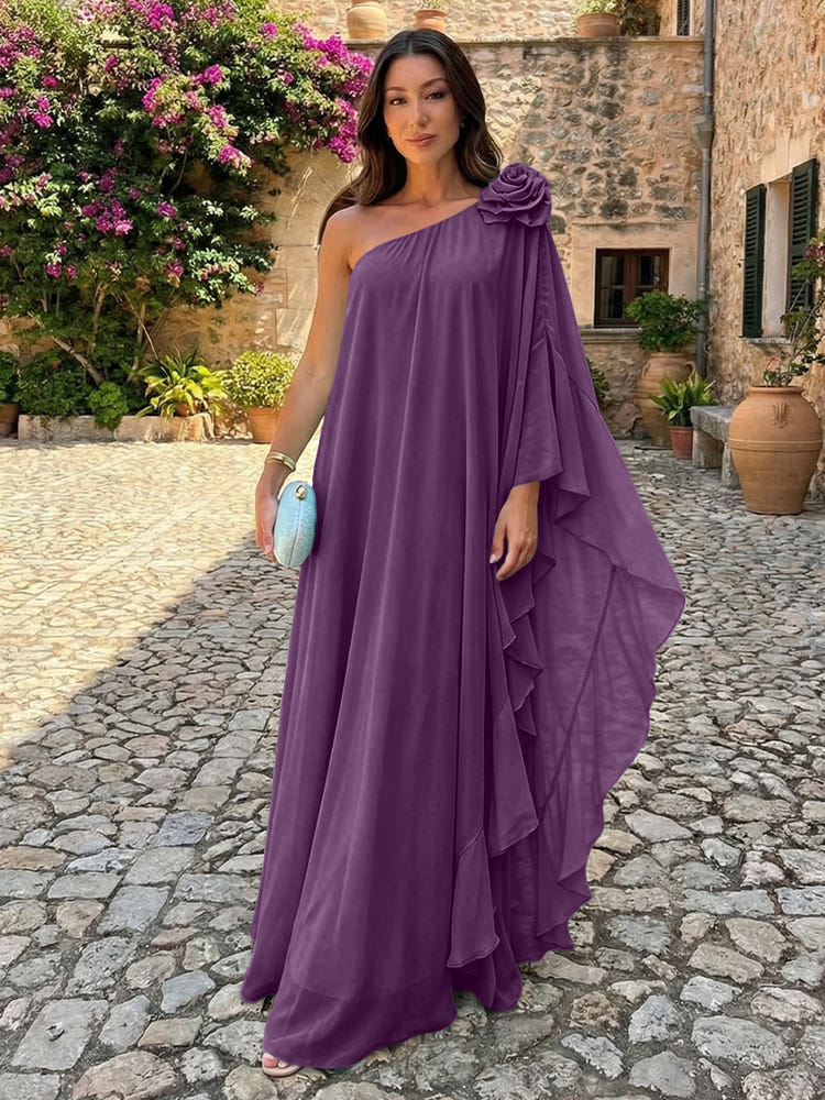 Chiffon Sheath One Shoulder Ruffles Formal Dresses