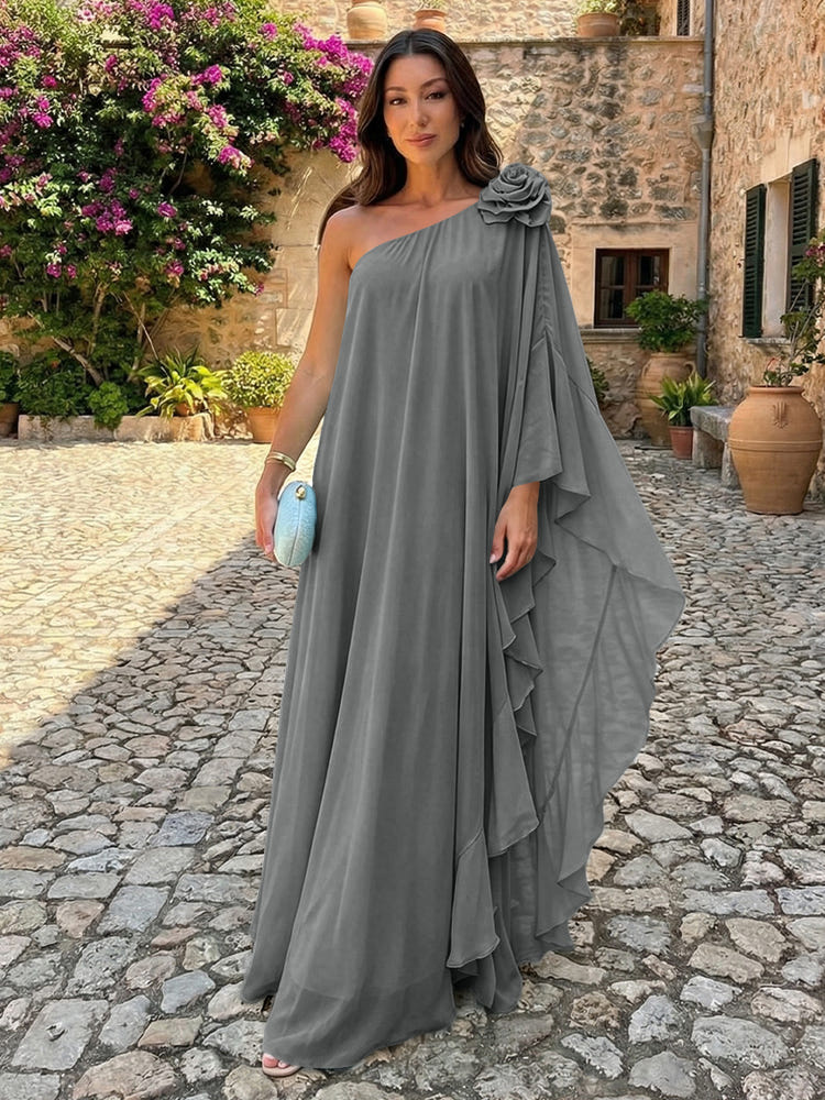 Chiffon Sheath One Shoulder Ruffles Formal Dresses