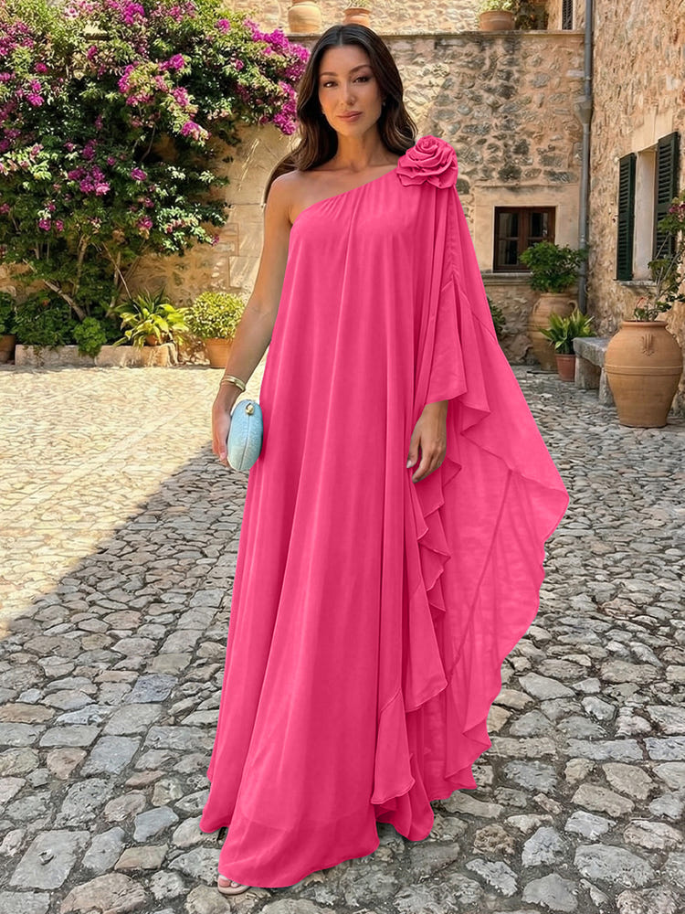 Chiffon Sheath One Shoulder Ruffles Formal Dresses