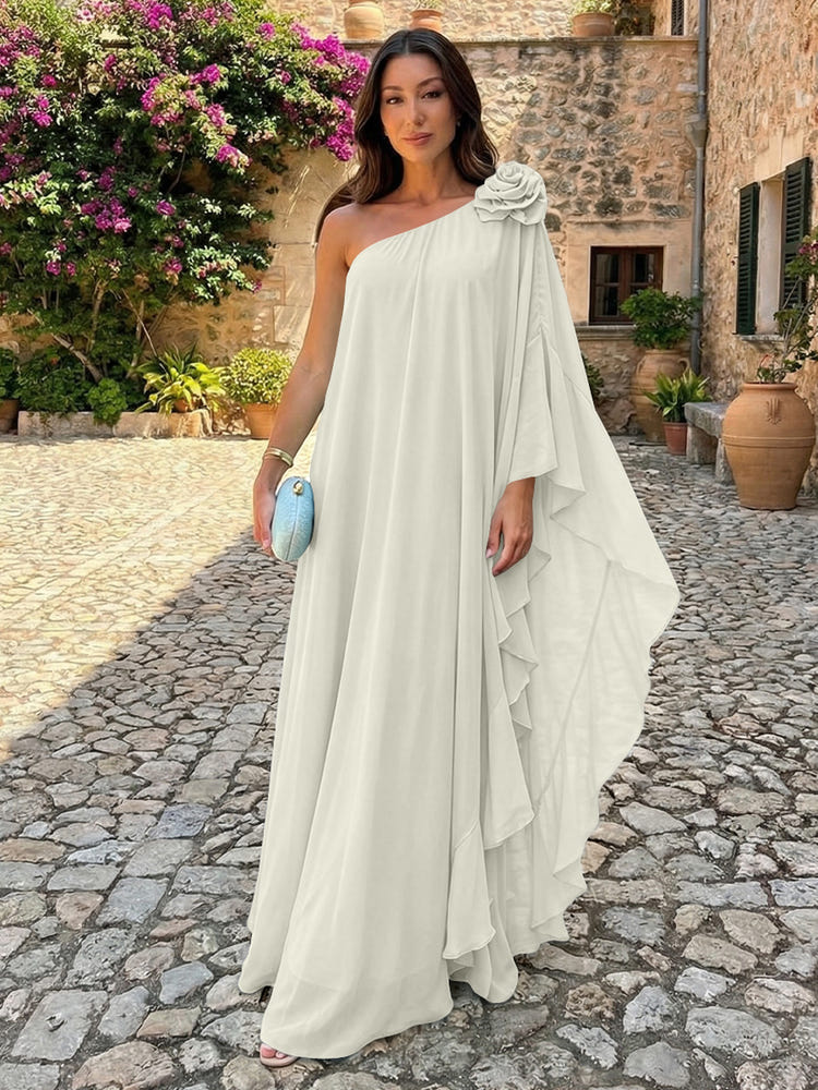 Chiffon Sheath One Shoulder Ruffles Formal Dresses