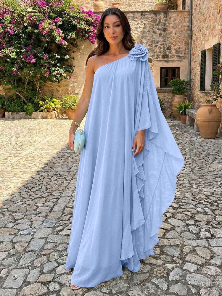 Chiffon Sheath One Shoulder Ruffles Formal Dresses