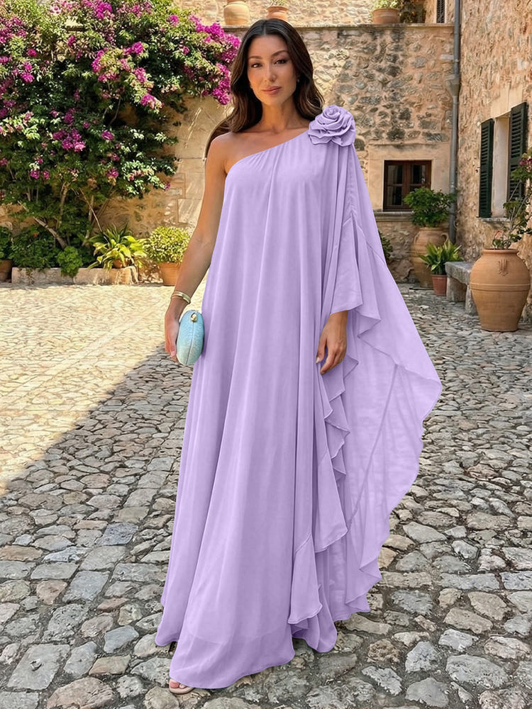 Chiffon Sheath One Shoulder Ruffles Formal Dresses