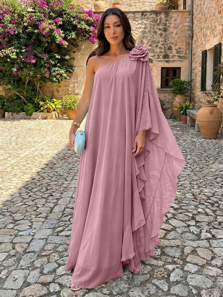 Chiffon Sheath One Shoulder Ruffles Formal Dresses