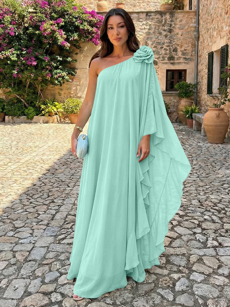 Chiffon Sheath One Shoulder Ruffles Formal Dresses