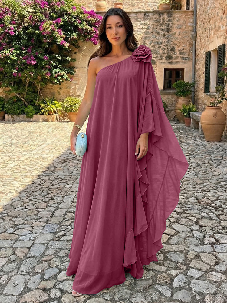 Chiffon Sheath One Shoulder Ruffles Formal Dresses