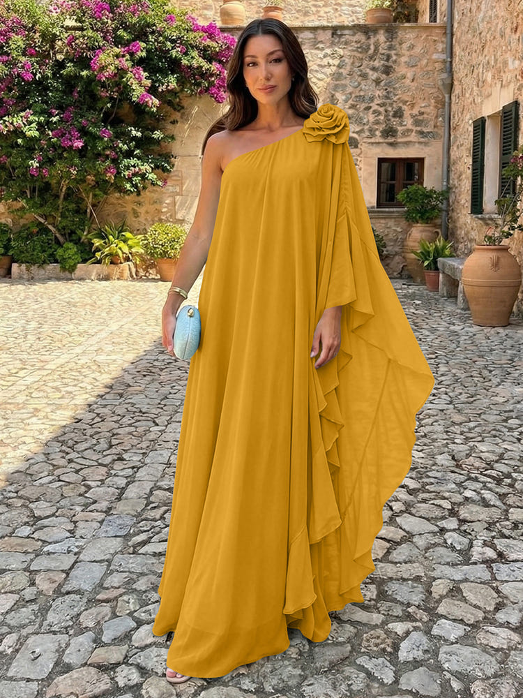 Chiffon Sheath One Shoulder Ruffles Formal Dresses