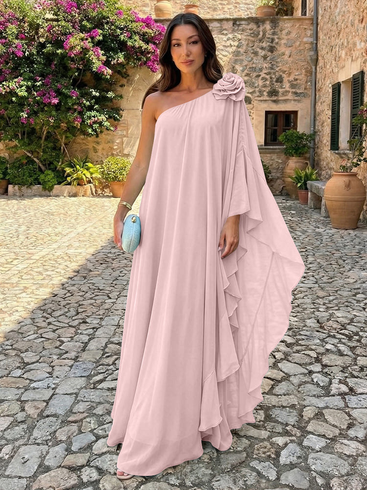 Chiffon Sheath One Shoulder Ruffles Formal Dresses