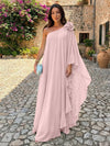 Chiffon Sheath One Shoulder Ruffles Formal Dresses