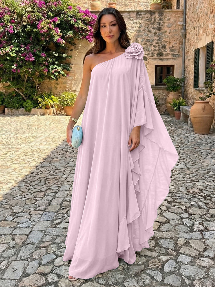 Chiffon Sheath One Shoulder Ruffles Formal Dresses