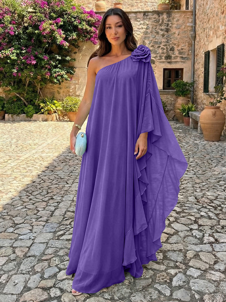 Chiffon Sheath One Shoulder Ruffles Formal Dresses