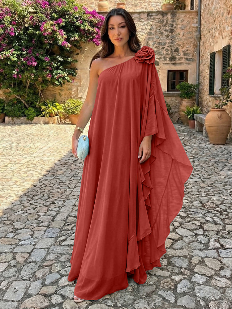 Chiffon Sheath One Shoulder Ruffles Formal Dresses