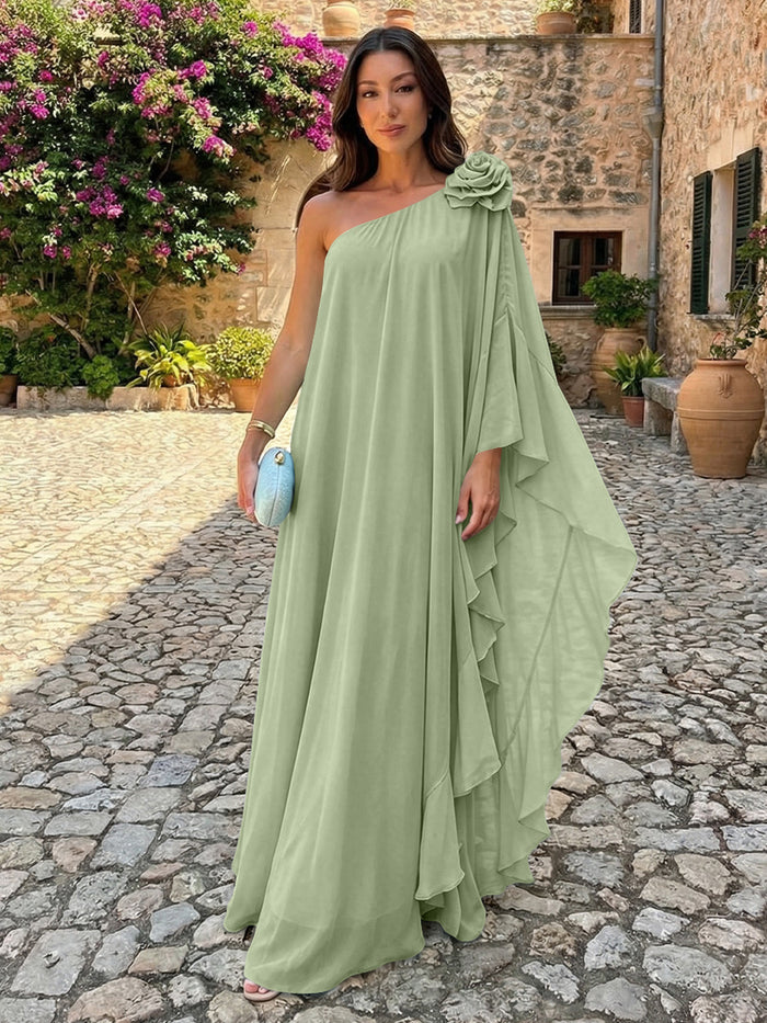 Chiffon Sheath One Shoulder Ruffles Formal Dresses
