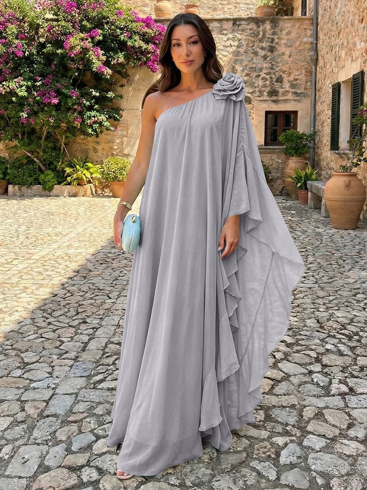 Chiffon Sheath One Shoulder Ruffles Formal Dresses