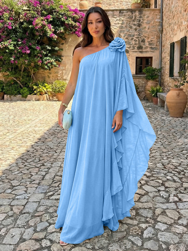 Chiffon Sheath One Shoulder Ruffles Formal Dresses