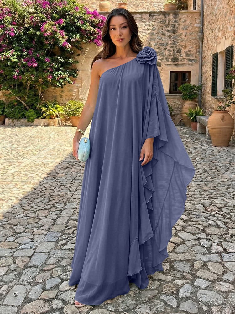 Chiffon Sheath One Shoulder Ruffles Formal Dresses