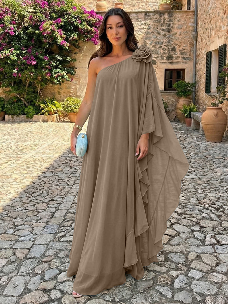 Chiffon Sheath One Shoulder Ruffles Formal Dresses