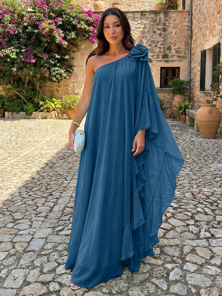 Chiffon Sheath One Shoulder Ruffles Formal Dresses