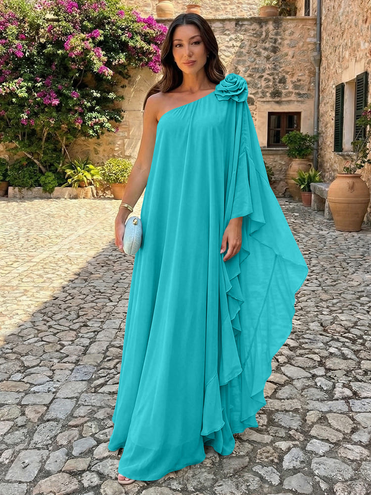 Chiffon Sheath One Shoulder Ruffles Formal Dresses
