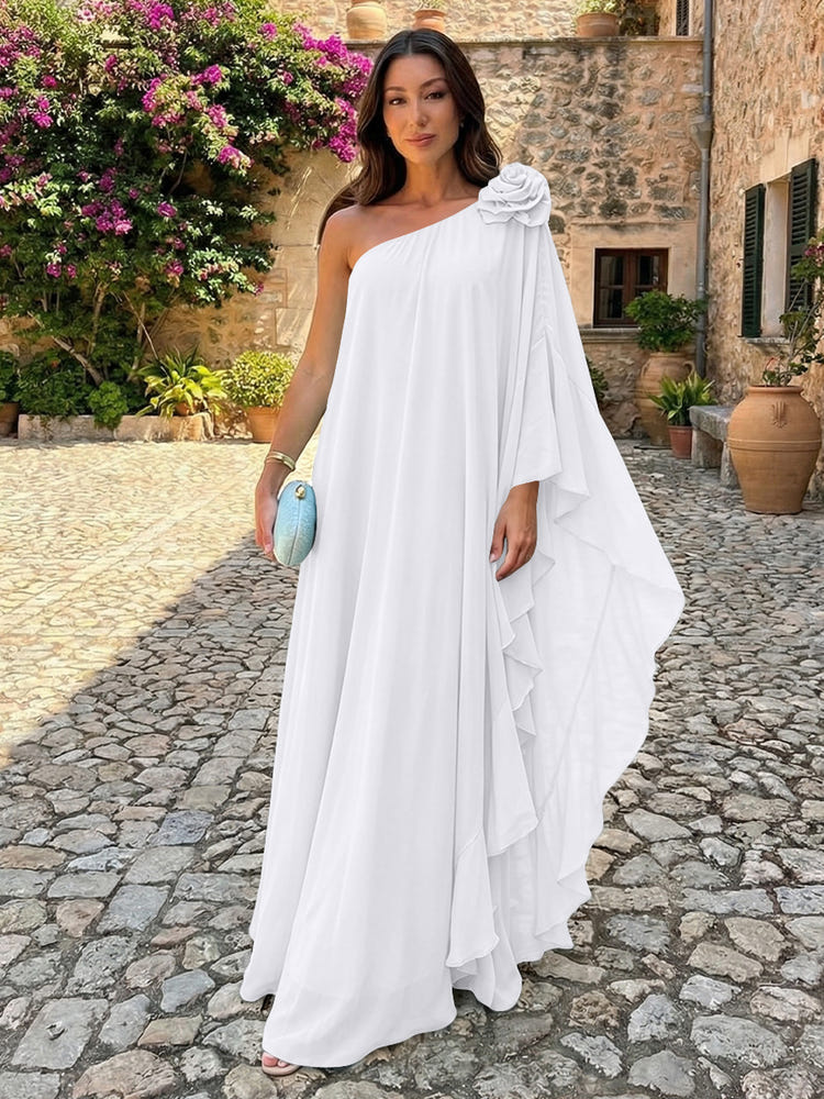 Chiffon Sheath One Shoulder Ruffles Formal Dresses