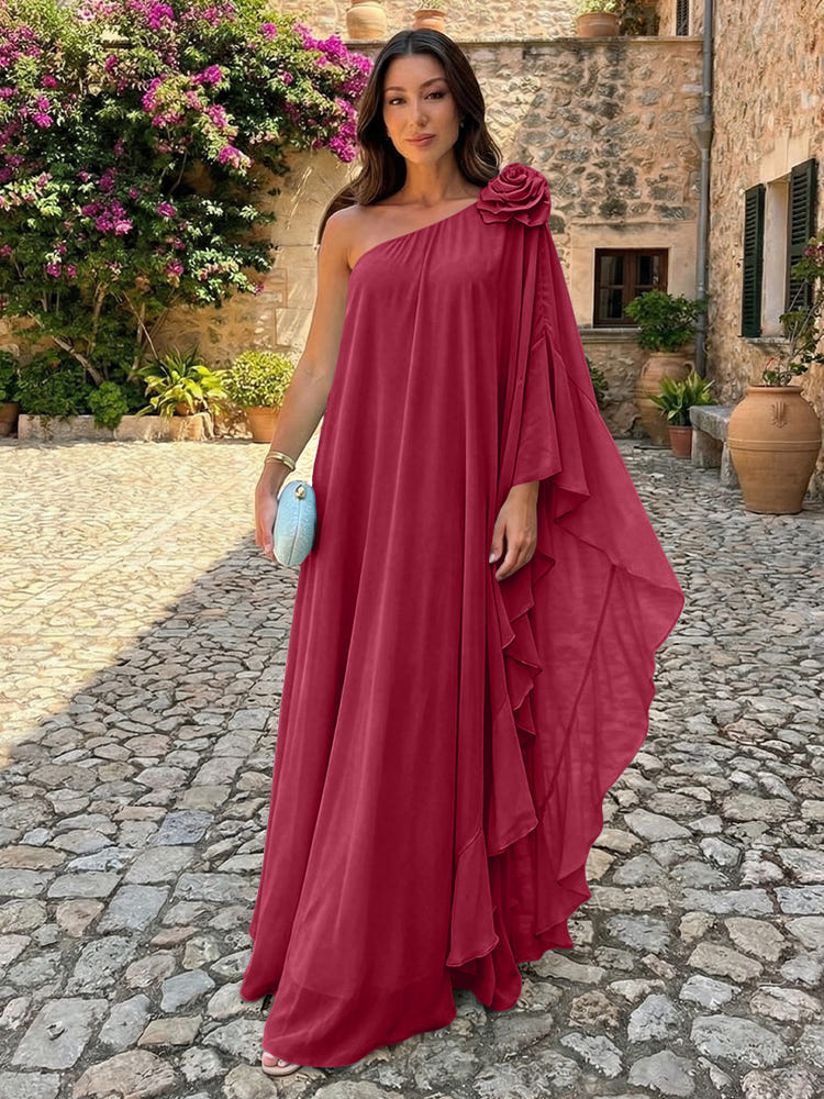 Chiffon Sheath One Shoulder Ruffles Formal Dresses
