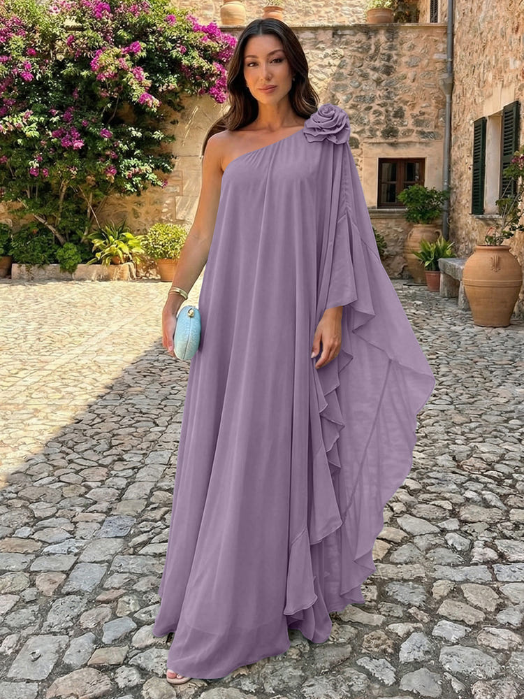 Chiffon Sheath One Shoulder Ruffles Formal Dresses
