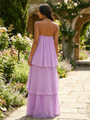 Chiffon Sheath Halter Tiered Formal Dresses