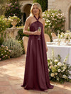 Satin A-Line Halter Pleated Formal Tent/ Trapeze Dresses