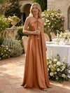 Satin A-Line Halter Pleated Formal Tent/ Trapeze Dresses