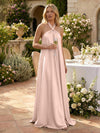 Satin A-Line Halter Pleated Formal Tent/ Trapeze Dresses