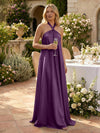 Satin A-Line Halter Pleated Formal Tent/ Trapeze Dresses