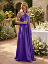 Satin A-Line Halter Pleated Formal Tent/ Trapeze Dresses