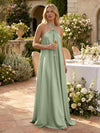 Satin A-Line Halter Pleated Formal Tent/ Trapeze Dresses