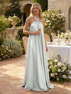 Satin A-Line Halter Pleated Formal Tent/ Trapeze Dresses
