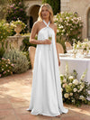 Satin A-Line Halter Pleated Formal Tent/ Trapeze Dresses
