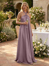 Satin A-Line Halter Pleated Formal Tent/ Trapeze Dresses